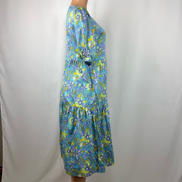 Modcloth Sz S High Tea High Time Midi Dress Cottagecore Boho Sea Blue Floral NEW - Picture 4 of 13